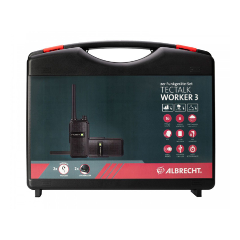 Albrecht Tectalk Trabalhador Pack 3 - 2 walkie-talkies com carregadores e dois micro auriculares