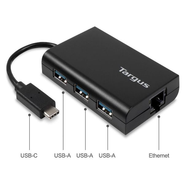 Hub USB-C com 3 portas USB-A e Gigabit Ethernet