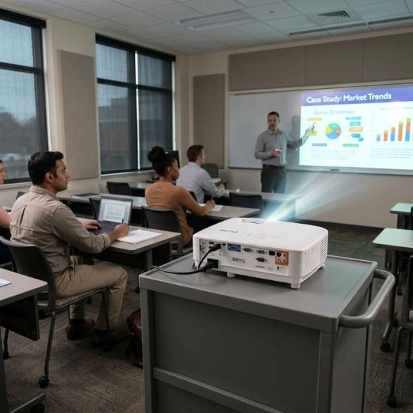 BenQ MX825STH DLP short throw projector installed in a classroom