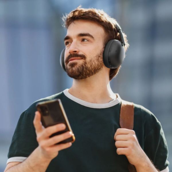 Logitech Zone Vibe Pro Man Wearing Headphones