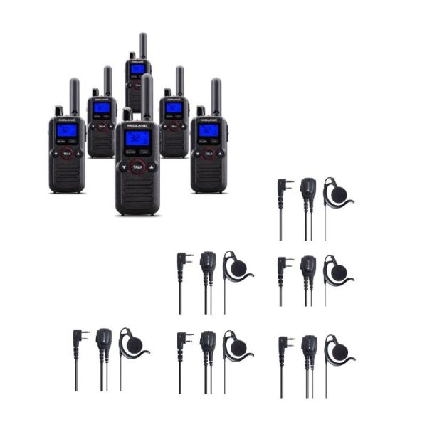 Pack de 6 Midland BR180 + 6 Kit auricular de contorno 2 pin Kenwood
