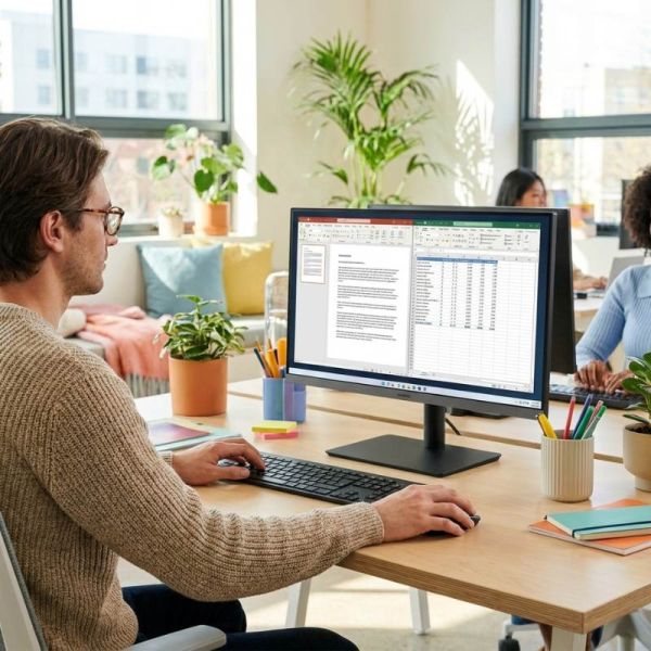 Samsung Essential S43UF Monitor FHD 24 inch office desk setup