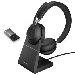 Jabra Evolve2 65 USB-A UC Stereo com suporte de carga - Preto