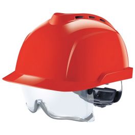 Capacete MSA V-Gard 930 - com ventilação e com óculos integrados - Vermelho