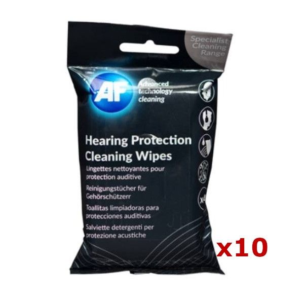 Pack de 10 embalagens de toalhitas de limpeza para proteções auditivas