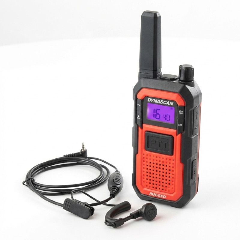 Pack walkie talkie Dynascan Rugged + auricular tipo contorno de orelha Dynascan F-15