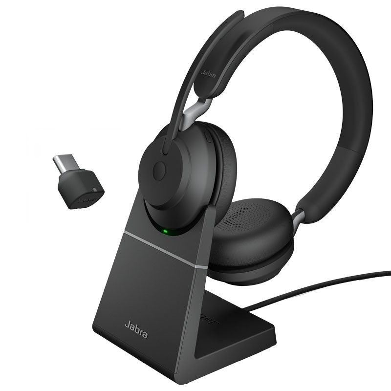 Jabra Evolve2 65 USB-C UC Stereo com suporte de carga - Preto