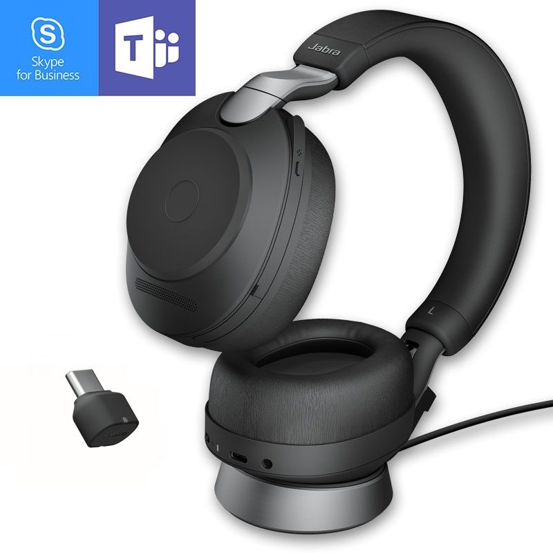 Jabra Evolve2 85 USB-C MS Stereo com suporte de carga - Preto