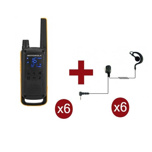 Pack de 6 Motorola Talkabout T82 Extreme + 6 Kits mãos livres contorno de orelha