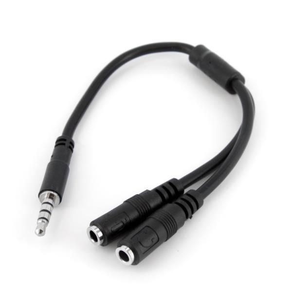 Adaptador de Auriculares com microfone Mini-Jack 3,5mm 4 pins a Conectores Separados de Audio e Microfone - M a 2xH