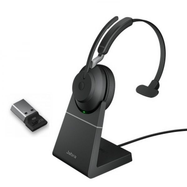 Jabra Evolve2 65 USB-A UC Mono com suporte de carga - Preto