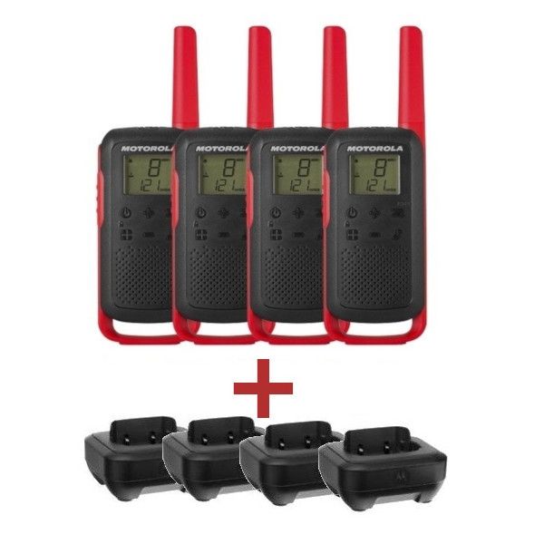 Pack Quarteto Motorola T62 Vermelho + 4 bases de carga