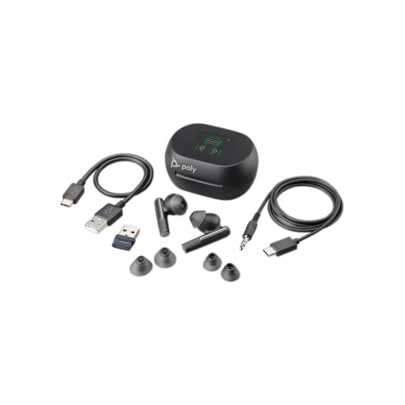 Poly Voyager Free 60+ UC Black USB-A + Caixa carregamento com ecrã táctil