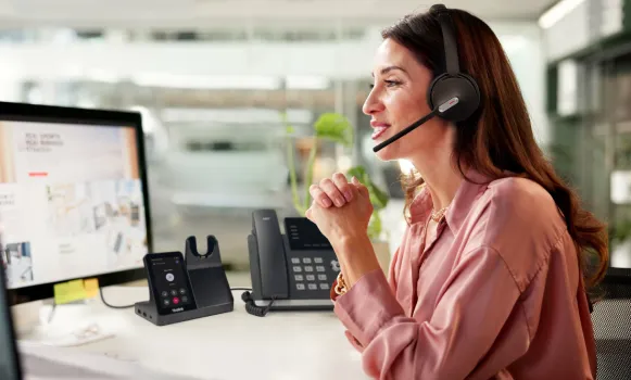 Auscultadores telefónicos sem fios com microfone e base para telefone de secretária