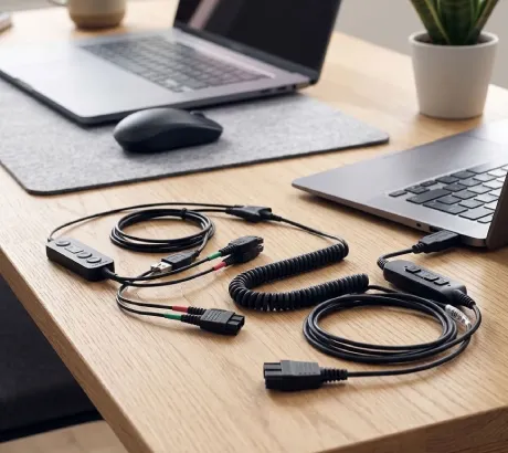 Cabos QD, adaptadores VoIP e cabos em Y para auscultadores profissionais