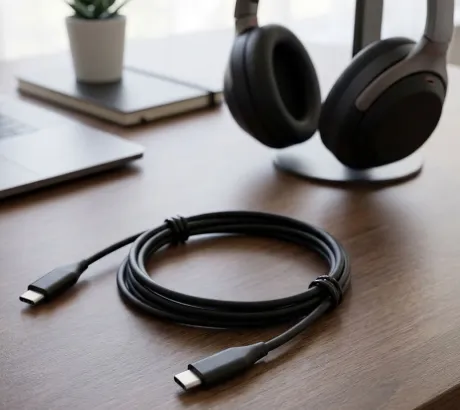 Cabos USB-A e USB-C para ligar e carregar auscultadores profissionais