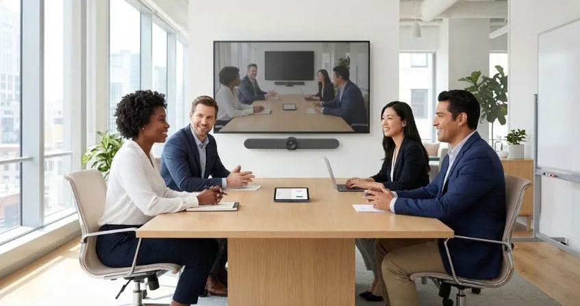 Reunião por videoconferência com soluções Logitech